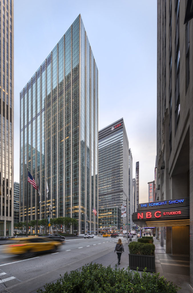 The 48-story 1271 Avenue of the Americas, as seen from the east side of Sixth Avenue.